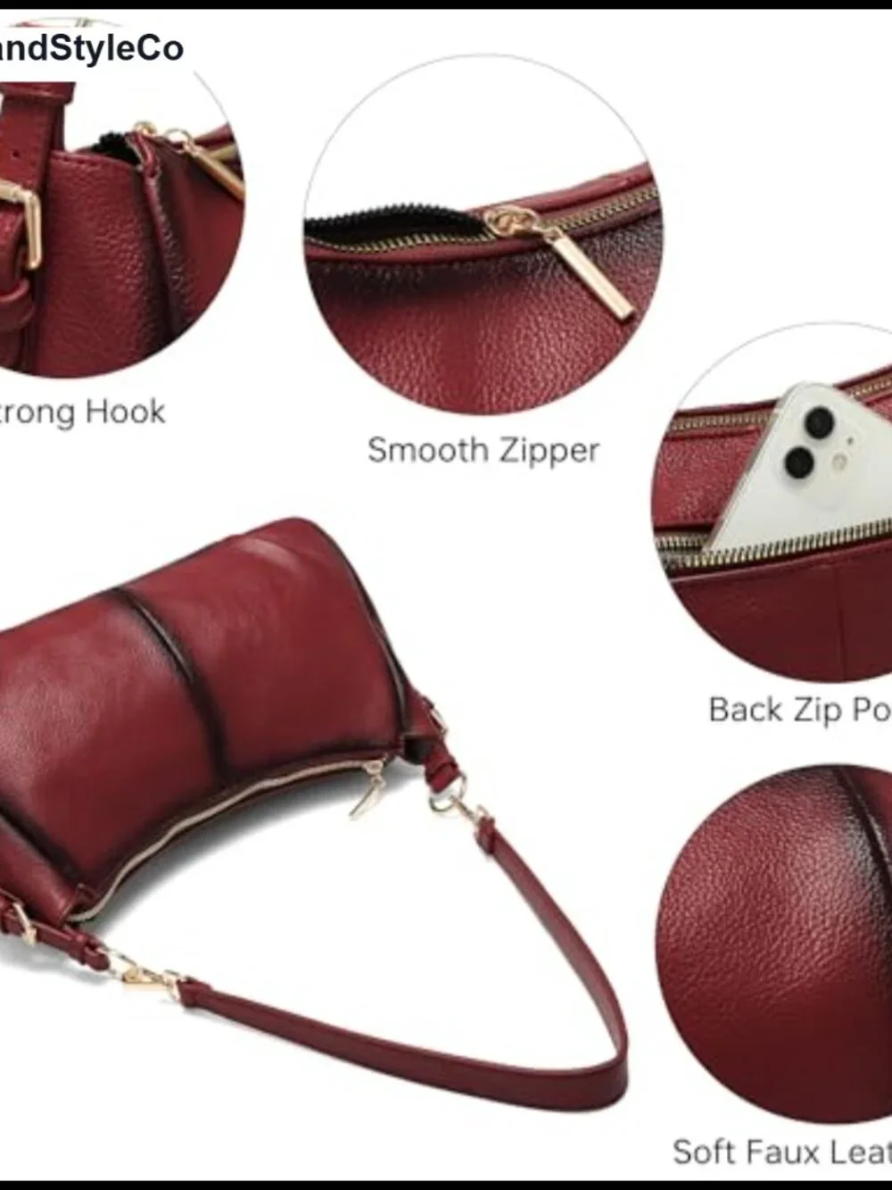 Vegan Leather Hobo Handbag Women Satchel Shoulder Purse Soft
